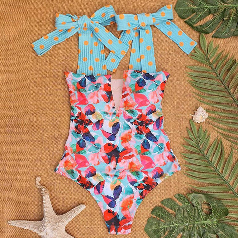 2022 New Sexy One Piece Swimsuit Shoulder Strappy Swimsuit Heart print Swimwear -OS00129-Veeddydropshipping