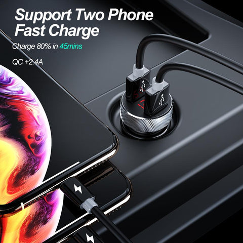 QC 3.0 Metal Dual USB Phone Car Charger LED Digital-PA01136-Veeddydropshipping