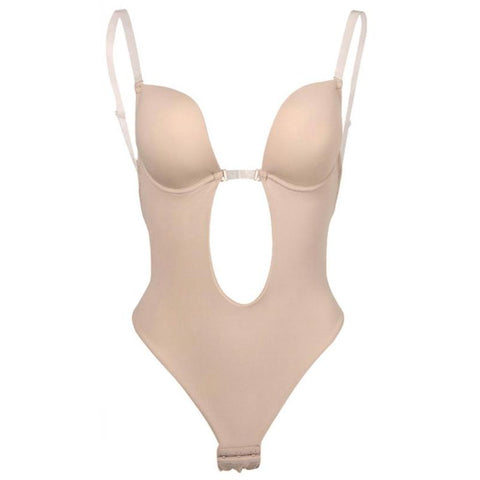 Women Sexy U Plunge Backless Bodysuit-WF00921-Veeddydropshipping