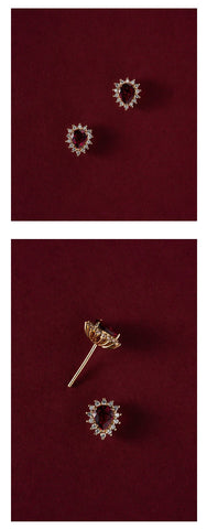 925 Sterling Silver 14k Gold Plating Inlaid Ruby Earrings  -JW00185-Veeddydropshipping