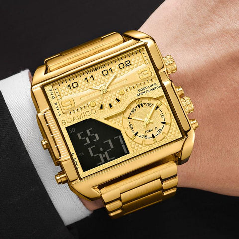 Luxury Fashion Men Watches Gold Steel Sport Square Watch -JW00816-Veeddydropshipping