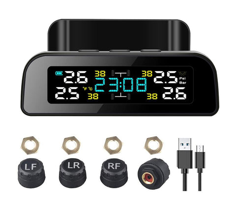 Clock TPMS Car Tire Pressure Alarm Monitor System Wireless Solar-AM00597-Veeddydropshipping