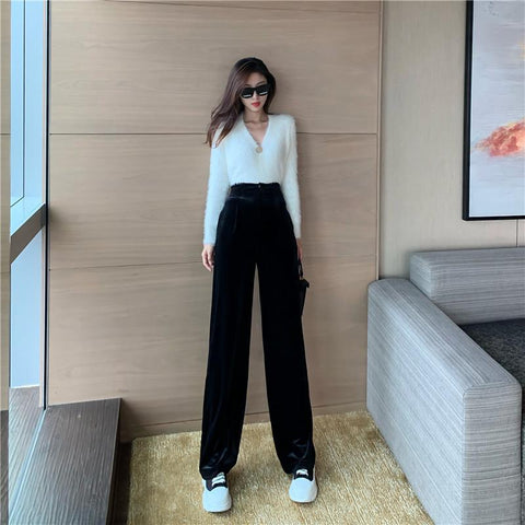 Velvet Elegant Women Solid Wide-legged Pants-WF00585-Veeddydropshipping