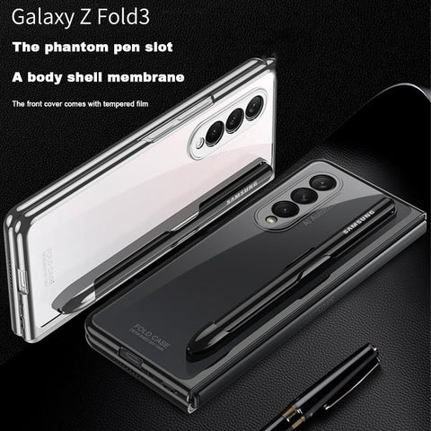 For Samsung Galaxy Z Fold 3 4 Cover Front Tempered Glass Transparent Case Plating Frame Hard-PA00620-Veeddydropshipping