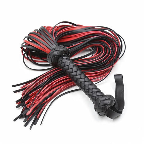 Fetish Black&amp;Red PU Leather Whip Flogger Handle Spanking Paddle Knout -BH01312-Veeddydropshipping