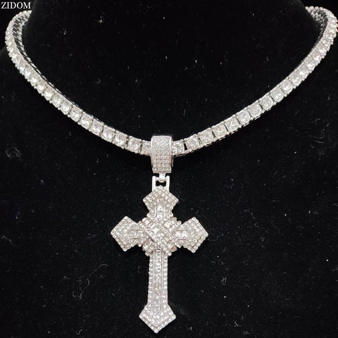 Hip Hop Cross Pendant Necklace Zircon Tennis out Bling chocker -JW00263-Veeddydropshipping