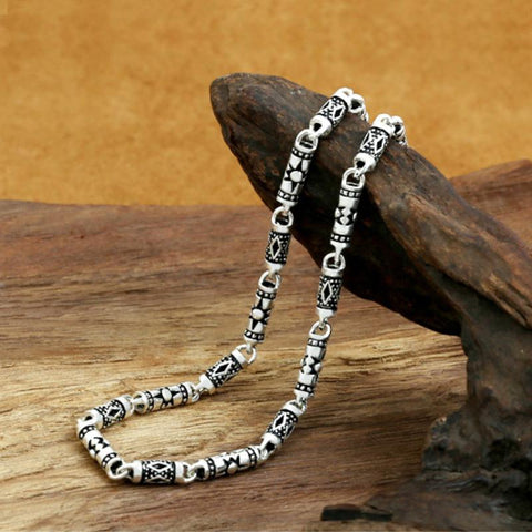 S925 Sterling Silver Vintage Geometric Patterns Male Men Necklace Jewelry -JW00255-Veeddydropshipping
