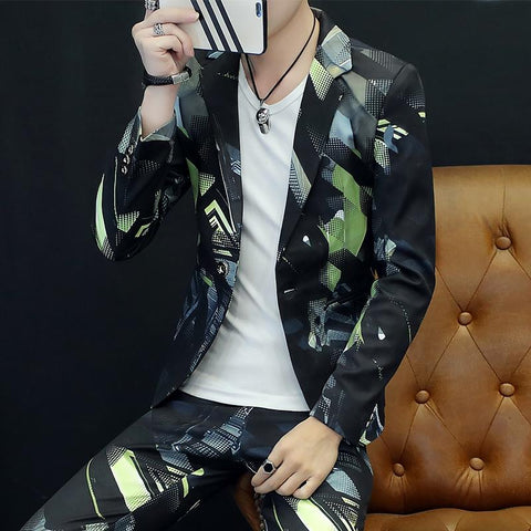 Printed business Blazers/Male slim fit Casual suit of two-MF01272-Veeddydropshipping