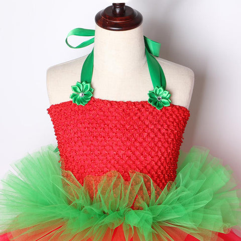 Cute Strawberry Tutu Dress Red Green Tulle Flowers Princess Girls-TB00845-Veeddydropshipping