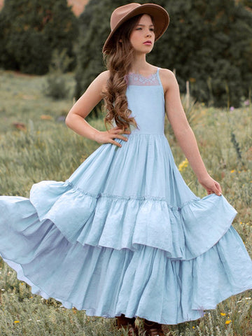 Plus Size Princess Lace Ruffles Layered Dress Baby Kids Flower Girls-TB00842-Veeddydropshipping