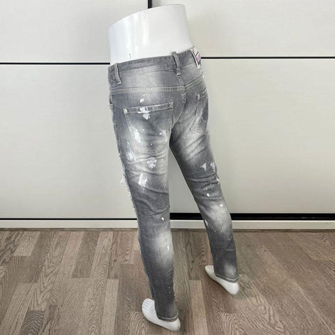 Gray Elastic Slim Fit Hole Ripped Jeans Men Stretch Trousers-MF00574-Veeddydropshipping