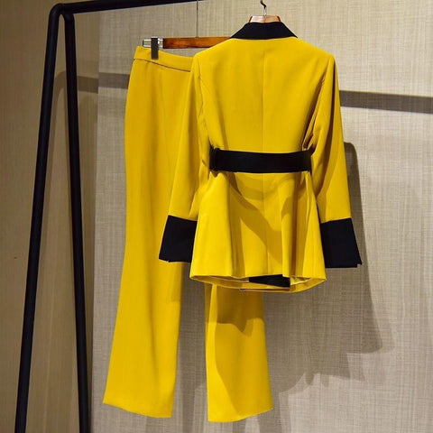 Women Stitching Suit Long Sleeve Slim belt Blazer-Veeddydropshipping