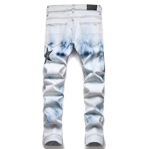 Jean Men Embroidery Patchwork Ripped Jeans Trend-MF00653-Veeddydropshipping