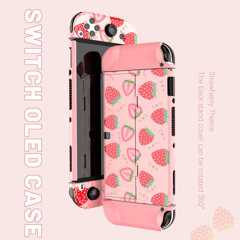 NS Oled Accessories Kit Hard Storage Case Pink Protective Shell Strawberry Cover Box -CE01501-Veeddydropshipping