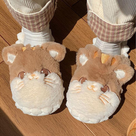 Cat Fluffy Fur Slipper Female Plush Home Cotton Shoes-BS01217-Veeddydropshipping
