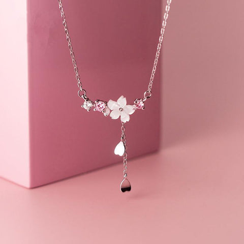 Pink Cherry Blossom Clavicle Chain Jewelry Set -JW00310-Veeddydropshipping