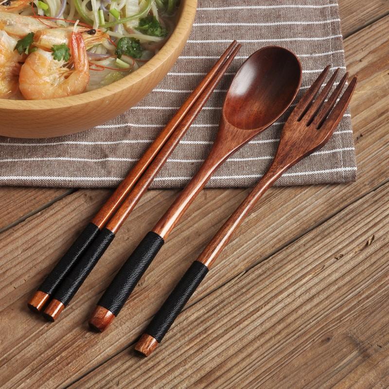 Tableware Fork Chopsticks Spoon Wooden Solid-HA01326-Veeddydropshipping