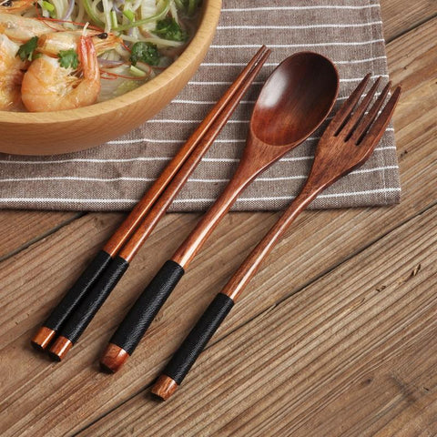 Tableware Fork Chopsticks Spoon Wooden Solid-HA01326-Veeddydropshipping