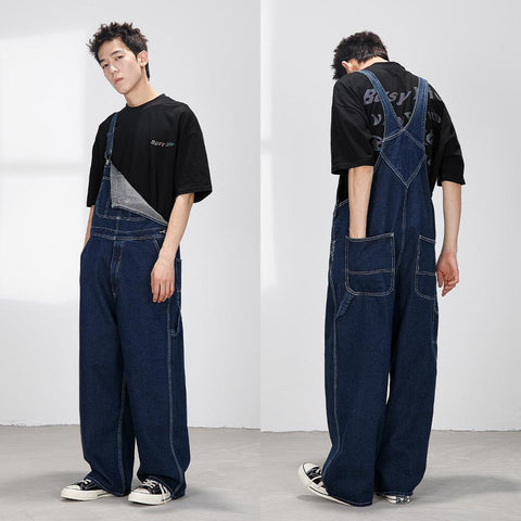 Japanese Fashion Bib Straight Denim Overalls Cargo Jeans-MF00671-Veeddydropshipping