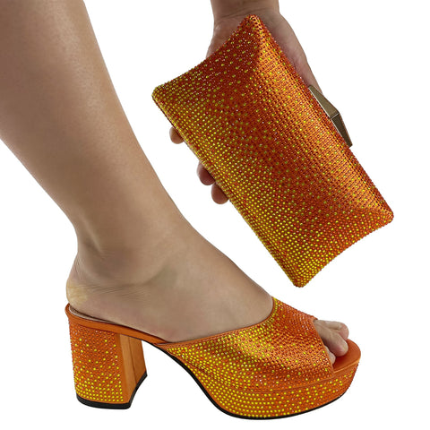 Matching Set Bling Bling Birthday Party Shoe with Bag Chunky Platform-BS00850-Veeddydropshipping