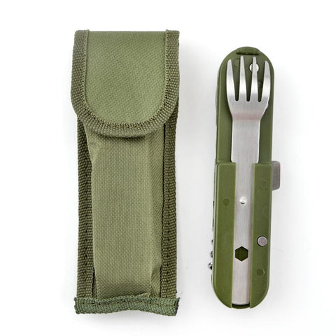 Cutlery Set Fork Knife With Army Green Pouch Survival-OS01322-Veeddydropshipping