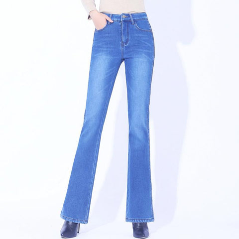 Women Warm Flare Jeans High Waist Oversize-WF00434-Veeddydropshipping