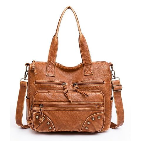 Handbags Pu Leather Soft Tote Bags Large Capacity Brown Shoulder-BS00125-Veeddydropshipping