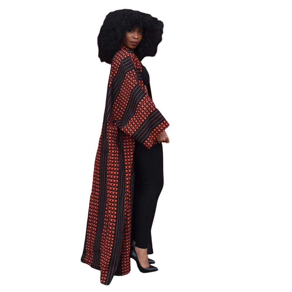 African Ethnic Print Loose Long Trench Coat-Veeddydropshipping