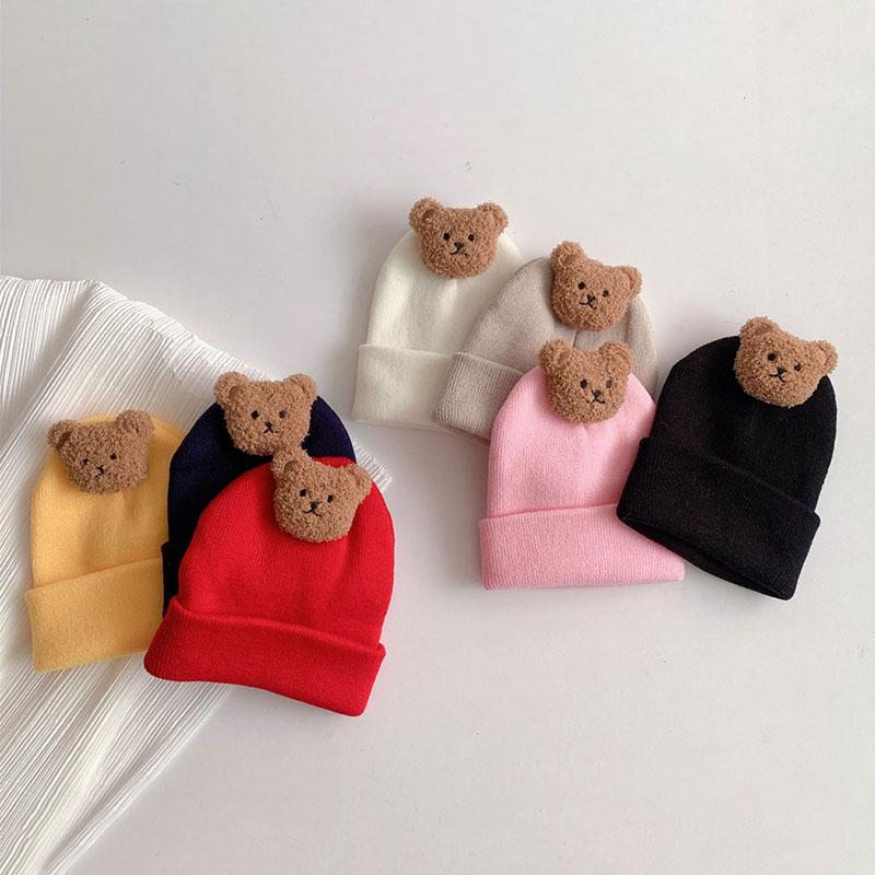 Korean Cartoon Bear Baby Hat Soft Cute Solid Color Newborn Beanie Cap-Veeddydropshipping-2