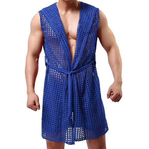 Hooded Sleeveless Robes Bathrobes Mesh See-Through Lingerie Sleepwear-MF01584-Veeddydropshipping