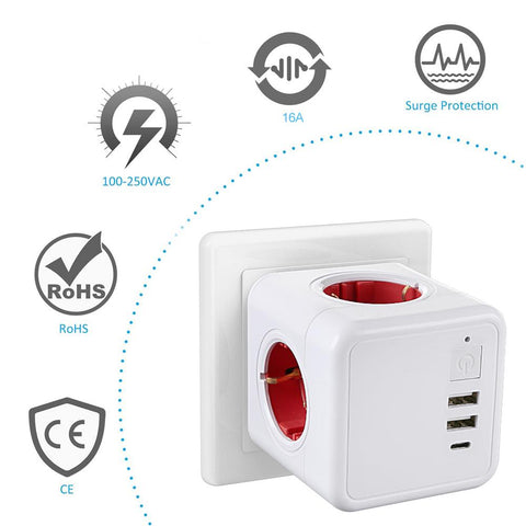 16A EU Plug Power Strip with USB 4 AC Outlets Type C Charging Ports 5V -CE00120-Veeddydropshipping