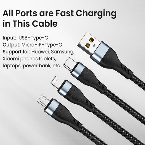 6A 3 in 1 SuperCharging Cable Micro USB Type-C Fast Charger Micro USB Type-C Data Cable-PA00436-Veeddydropshipping