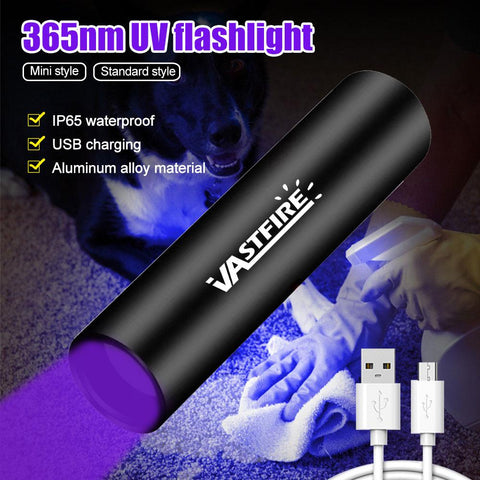 USB Rechargeable 365nm UV Flashlight Ultraviolet Lamp Torch Black-TI00772-Veeddydropshipping
