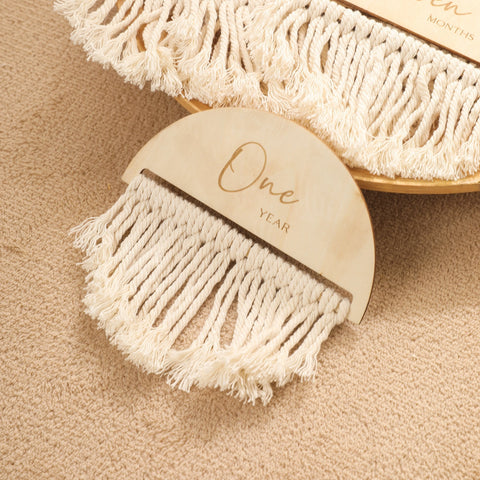 Wooden Baby Milestone Card Newborn Monthly Growth Tassel Cards Baby-TB00756-Veeddydropshipping