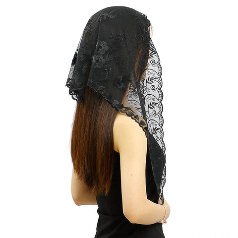 Women Head Covering Scarf Lace Church Veil-WF01466-Veeddydropshipping