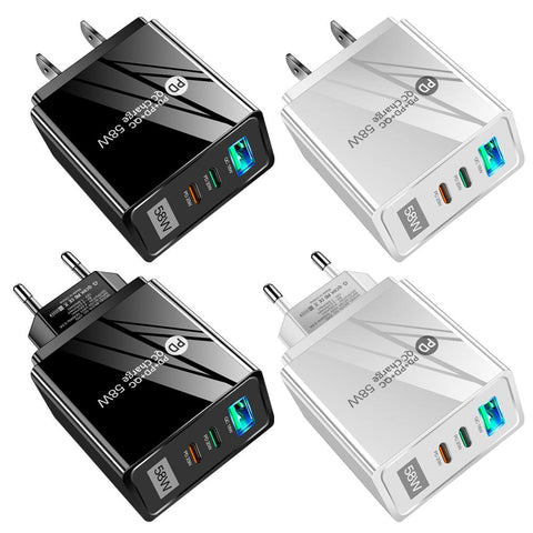 3 Ports Mobile Phone Charging PD Type-C+QC3.0 58W USB Wall Fast Charger US EU Plug-PA00383-Veeddydropshipping