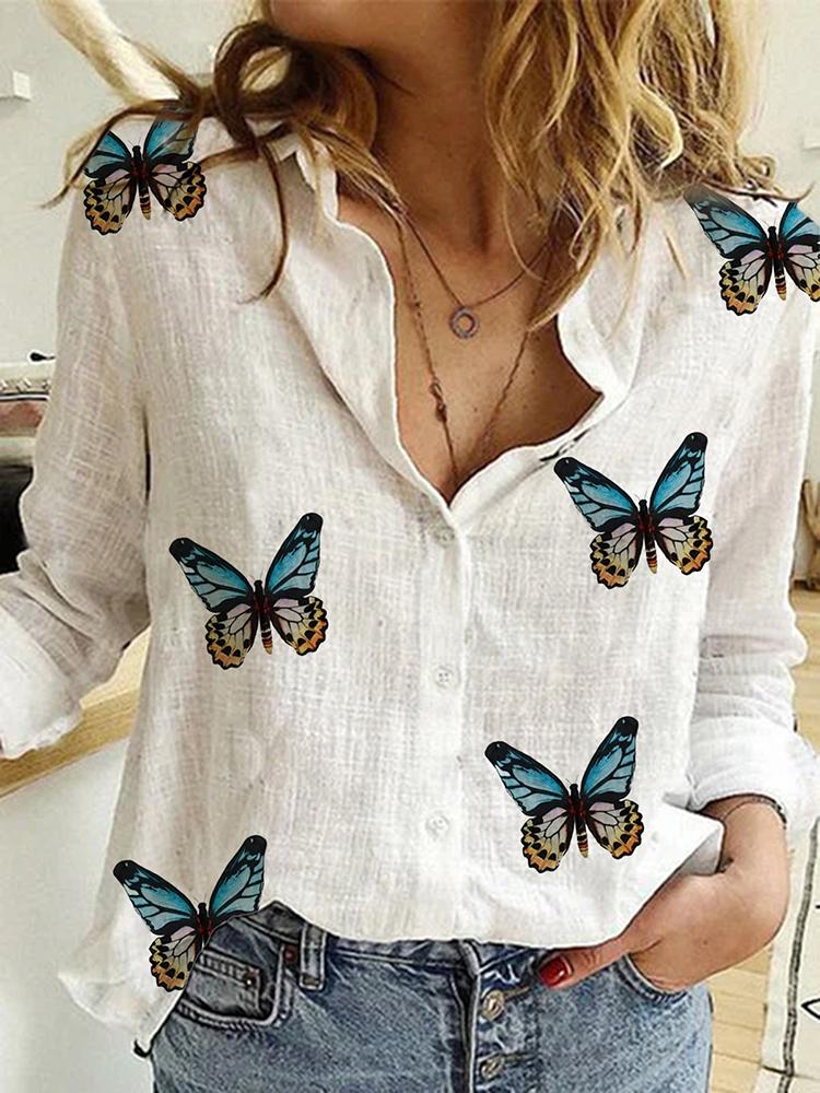 Elegant Linen Shirtsl Solid Button Lapel Blouses Shirts-WF00069-Veeddydropshipping