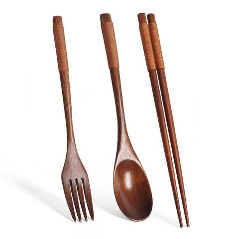 Tableware Fork Chopsticks Spoon Wooden Solid-HA01326-Veeddydropshipping