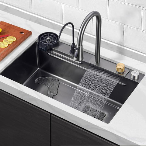 Topmount Raterfall Kitchen Sink Large Single Bowl-TI00628-Veeddydropshipping