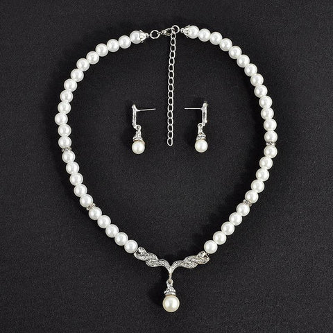 pearl Bridal Jewelry Sets  Pearl Drop  Wedding Jewelry Sets  -JW00280-Veeddydropshipping