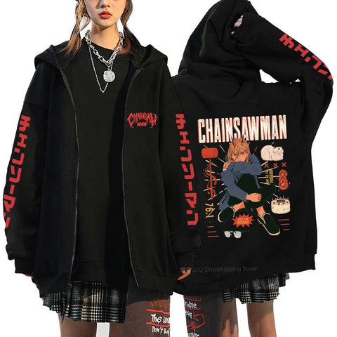 Anime Chainsaw Man Sweatshirts Denji Hooded Hoodies Makima Zipper Jacket-TB01338-Veeddydropshipping