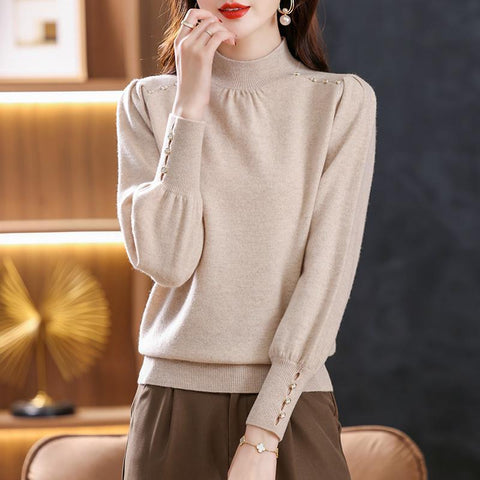 Half High Collar Elegant Fashion Solid Bottomed Sweater-Veeddydropshipping