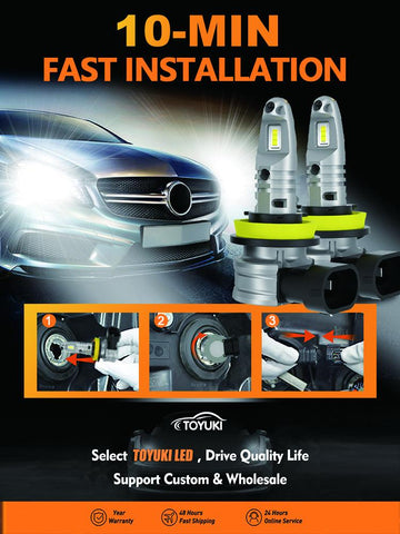 TOYUKI 2Pcs H11 H8 H9 Mini Led Headlight Bulb 1:1 Size Fanless Csp-AM00005-Veeddydropshipping