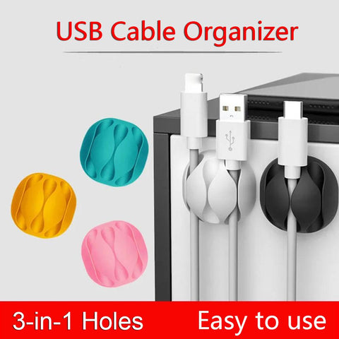 Silicone Mobile Phone Cable Organizer USB Cables Conector Aux Cord Holder Black White Multi-PA00858-Veeddydropshipping