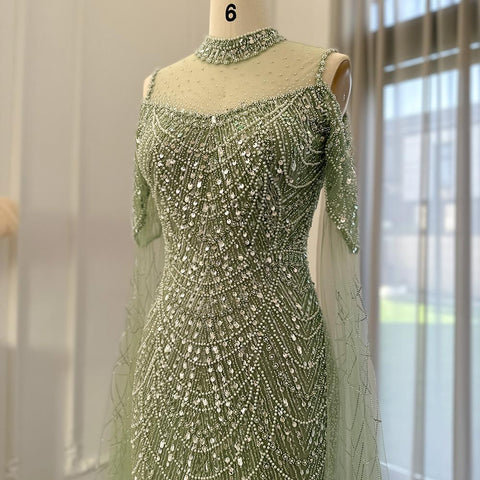 Mermaid Luxury Evening Dress with Cape-WF01589-Veeddydropshipping
