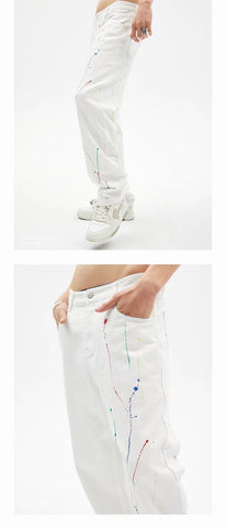 trendy brand, speckled jeans, straight tube-MF00641-Veeddydropshipping