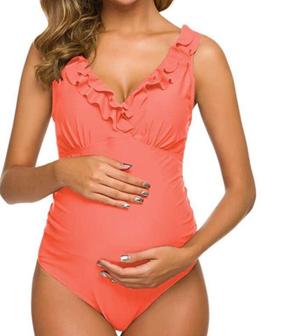 Pregnant Woman Sexy Swimsuit Maternity Solid Backless Bikinis Falbala Ruffle Beachwear-OS00228-Veeddydropshipping
