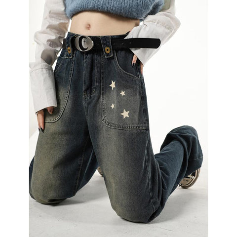 High Waist Women Jeans Stars Printing-WF00033-Veeddydropshipping