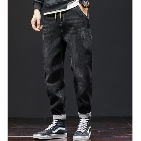 New Straight Loose Cylinder Jeans Vintage Elastic-MF00589-Veeddydropshipping