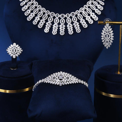 Fashion Jewelry Wedding Set 4 PCS Necklace Ring Earrings Bracelet-JW01327-Veeddydropshipping